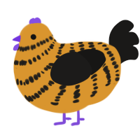 A orange and sable chicken with a bar pattern