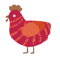 A crimson and vermilion chicken with a bar pattern