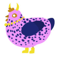 A lavender and navy chicken with a speckle pattern