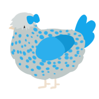 A silver and sky chicken with a speckle pattern
