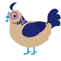 A beige and navy chicken with a neck-speckle pattern