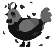 A black and grey chicken with a head pattern