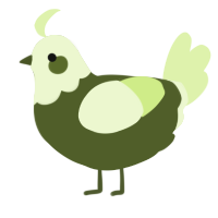 A olive and apple chicken with a head pattern