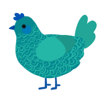 A teal and turquoise chicken with a double-lace pattern