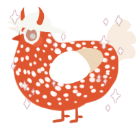 A vermilion and cream chicken with a speckle pattern