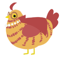 A honey and red chicken with a bar pattern