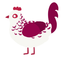 A white and maroon chicken with a half-lace pattern