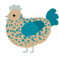 A beige and sea chicken with a speckle pattern