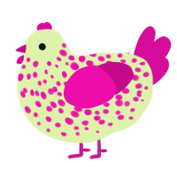 A apple and fuchsia chicken with a speckle pattern