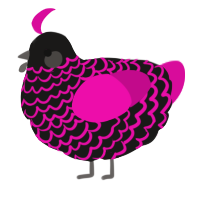 A sable and fuchsia chicken with a lace pattern