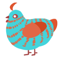 A aqua and vermilion chicken with a bar pattern