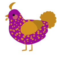 A plum and ochre chicken with a speckle pattern