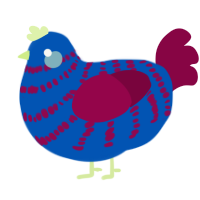 Blue Raspberry, a ultramarine and maroon chicken with a bar pattern