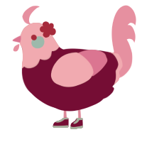 A maroon and pink chicken with a head pattern