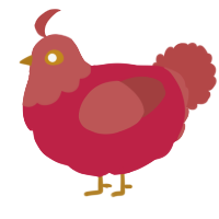 A crimson and red chicken with a head pattern