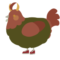 A olive and red chicken with a head pattern