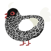 A black and white chicken with a double-lace pattern