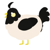 A cream and black chicken with a head pattern