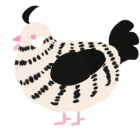 A cream and black chicken with a bar pattern
