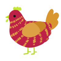 A crimson and orange chicken with a bar pattern