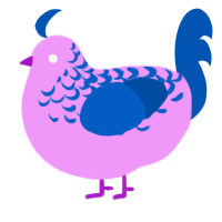 A lavender and ultramarine chicken with a half-lace pattern
