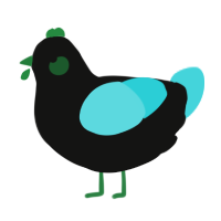 Peepers, a black and aqua chicken