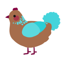 A brown and aqua chicken with a neck-speckle pattern