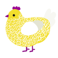 A yellow and white chicken with a double-lace pattern