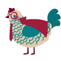 A cream and teal chicken with a lace pattern