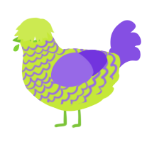 A lime and blurple chicken with a lace pattern