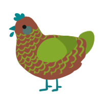 A russet and chartreuse chicken with a lace pattern