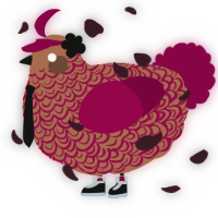 A brown and maroon chicken with a double-lace pattern