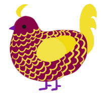 A maroon and yellow chicken with a lace pattern