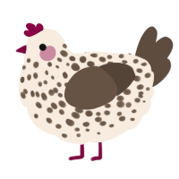 A cream and bark chicken with a speckle pattern
