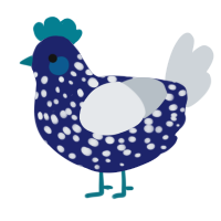 A navy and mist chicken with a speckle pattern