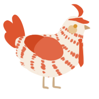 A cream and vermilion chicken with a bar pattern