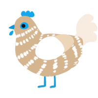A beige and cream chicken with a bar pattern