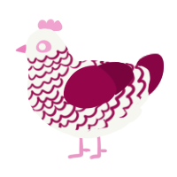 A white and maroon chicken with a lace pattern