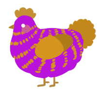 A amethyst and ochre chicken with a bar pattern