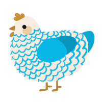 Bernard, a cream and cerulean chicken with a lace pattern