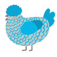 A silver and cerulean chicken with a lace pattern
