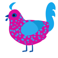 A fuchsia and sky chicken with a speckle pattern
