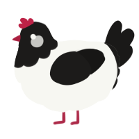 A white and sable chicken with a head pattern