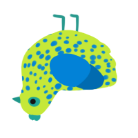 Diseased, a lime and sapphire chicken with a speckle pattern