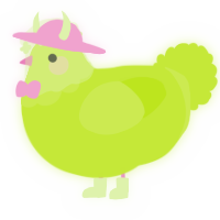A lime chicken with a head pattern