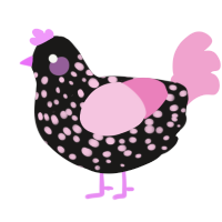 A sable and pink chicken with a speckle pattern
