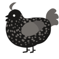 A sable and grey chicken with a speckle pattern