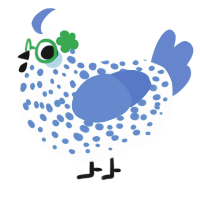 A mist and ultramarine chicken with a speckle pattern