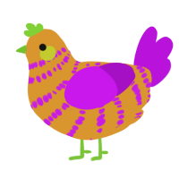 A orange and amethyst chicken with a bar pattern