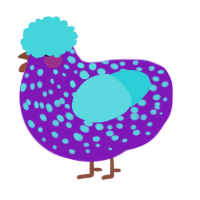 A violet and aqua chicken with a speckle pattern